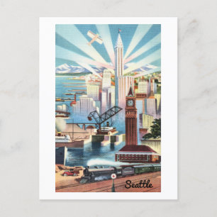 Vintage Seattle Skyline Travel Postcard