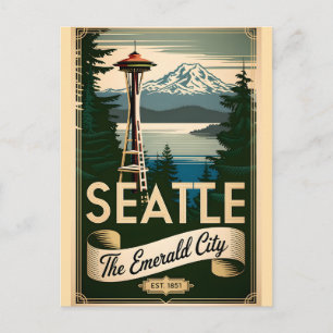 Vintage Seattle Washington Emerald City Retro Postcard