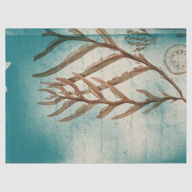 Vintage Seaweed on Teal Decoupage Tissue Paper (Front)
