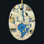 Vintage Sebago Lake Maine Ornament<br><div class="desc">A vintage, colourfully illustrated postcard of the Sebago Lake region of Maine .</div>
