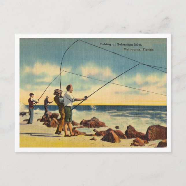 Vintage Sebastian Inlet, Florida fishing scene Postcard (Front)