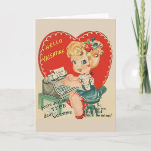 Vintage Secretary and Typewriter Valentine Holiday Card