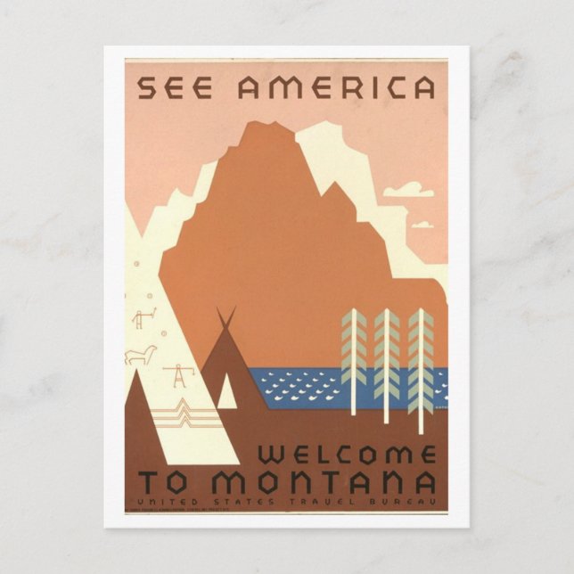 Vintage "See America" Montana Travel Poster Postcard (Front)