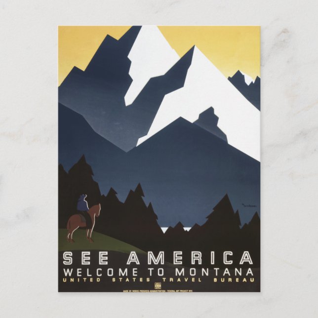 Vintage See America Montana WPA Travel Postcard (Front)