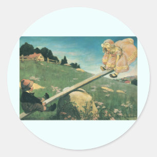 Vintage See Saw Margery Daw, Jessie Willcox Smith Classic Round Sticker