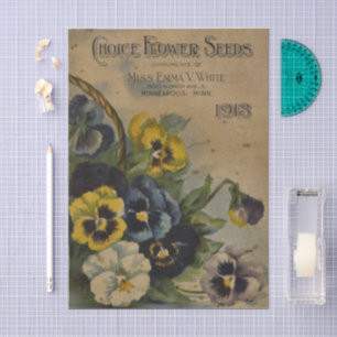 Vintage Seed Catalog Emma White, 1913, Pansies Tissue Paper