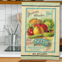 Vintage Seed Catalogue Cream Kitchen Towel