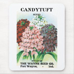 Vintage Seed Packet Art, Candytuft Garden Flowers Mouse Mat