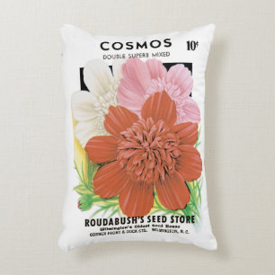 Vintage Seed Packet Art, Cosmos Garden Flowers Decorative Cushion