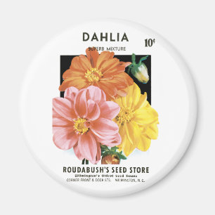 Vintage Seed Packet Art, Dahlia Garden Flowers Magnet