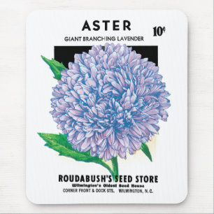 Vintage Seed Packet Art, Purple Aster Flowers Mouse Mat