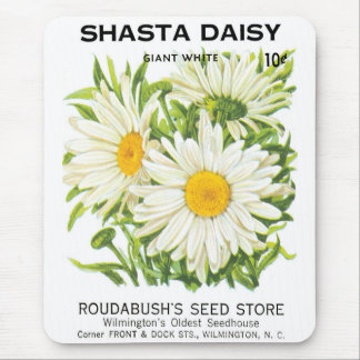 Vintage Seed Packet Art, Shasta Daisy Flowers Mouse Mat