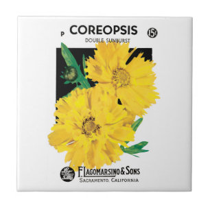 Vintage Seed Packet Art, Yellow Coreopsis Flowers Tile