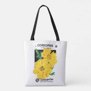 Vintage Seed Packet Art, Yellow Coreopsis Flowers Tote Bag