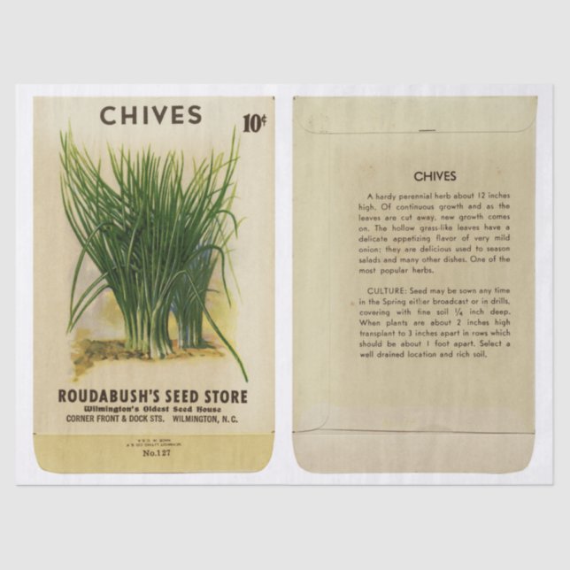 Vintage Seed Packet Chives and Instructions Tissue Paper (Front)