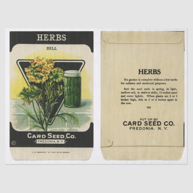 Vintage Seed Packet Dill and Instructions Tissue Paper (Front)