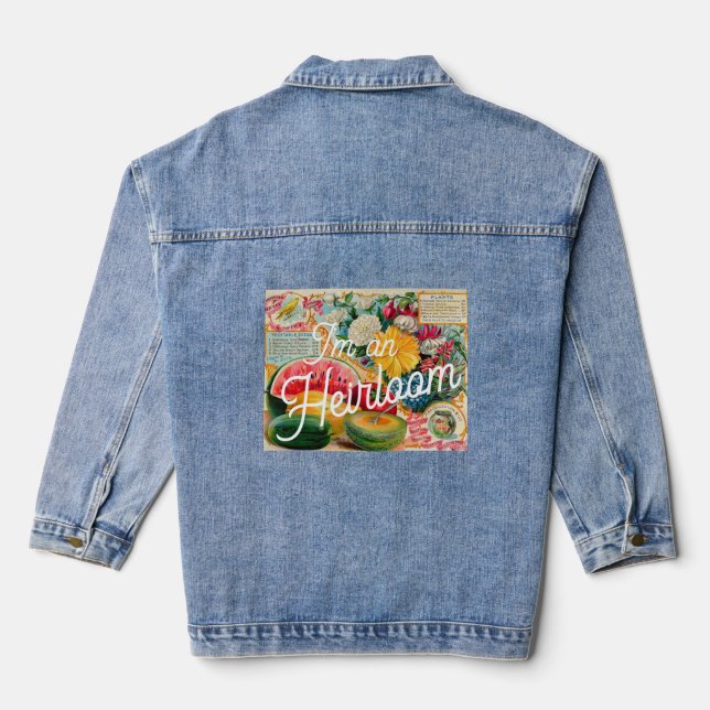 Vintage seed packet funny heirloom Gardner  Denim Jacket (Back)