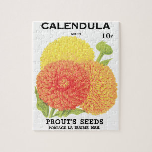 Vintage Seed Packet Label Art, Calendula Flowers Jigsaw Puzzle