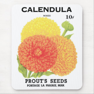 Vintage Seed Packet Label Art, Calendula Flowers Mouse Mat