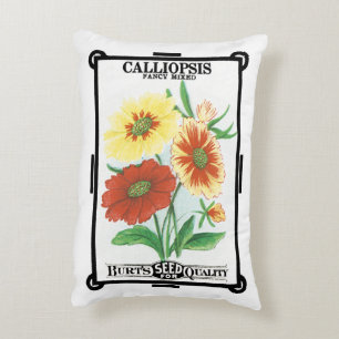 Vintage Seed Packet Label Art, Calliopsis Flowers Decorative Cushion
