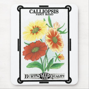 Vintage Seed Packet Label Art, Calliopsis Flowers Mouse Mat