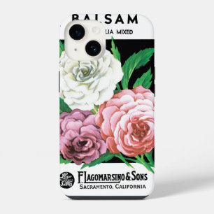 Vintage Seed Packet Label Art, Camellia Flowers iPhone 14 Case