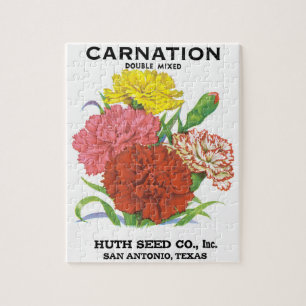 Vintage Seed Packet Label Art, Carnation Flowers Jigsaw Puzzle