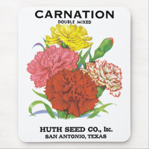 Vintage Seed Packet Label Art, Carnation Flowers Mouse Mat