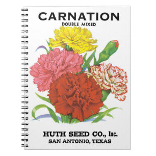 Vintage Seed Packet Label Art, Carnation Flowers Notebook