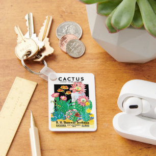 Vintage Seed Packet Label Art Desert Cactus Plants Key Ring