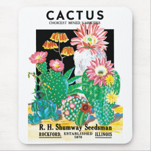 Vintage Seed Packet Label Art Desert Cactus Plants Mouse Mat