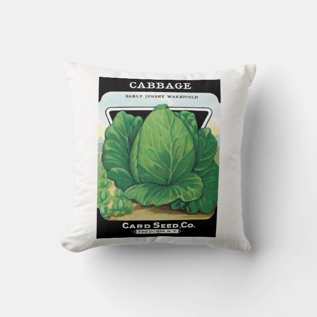 Vintage Seed Packet Label Art, Green Cabbage Cushion (Front)
