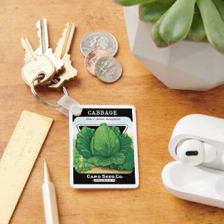 Vintage Seed Packet Label Art, Green Cabbage Key Ring