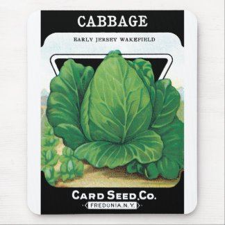 Vintage Seed Packet Label Art, Green Cabbage Mouse Mat