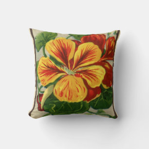 Vintage Seed Packet Label Art, Nasturtium Flowers Cushion