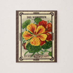 Vintage Seed Packet Label Art, Nasturtium Flowers Jigsaw Puzzle