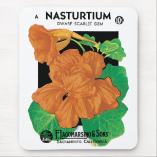 Vintage Seed Packet Label Art, Nasturtium Flowers Mouse Mat