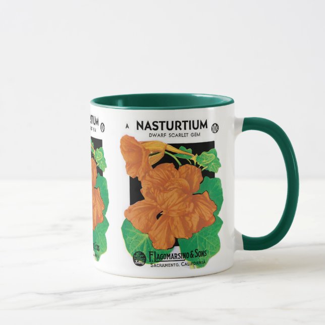 Vintage Seed Packet Label Art, Nasturtium Flowers Mug (Right)