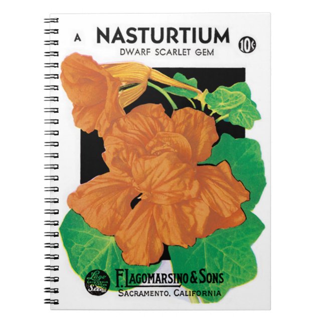 Vintage Seed Packet Label Art, Nasturtium Flowers Notebook (Front)
