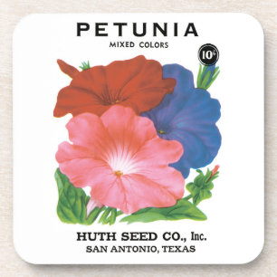 Vintage Seed Packet Label Art, Petunia Flowers Coaster