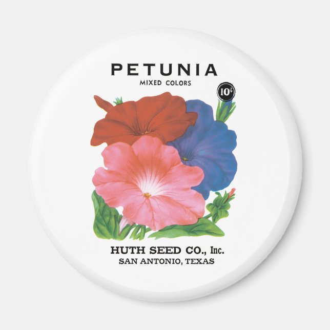 Vintage Seed Packet Label Art, Petunia Flowers Magnet (Front)
