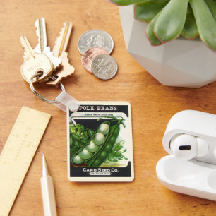 Vintage Seed Packet Label Art, Pole Lima Beans Key Ring