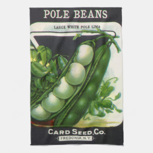 Vintage Seed Packet Label Art, Pole Lima Beans Tea Towel