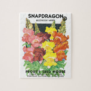 Vintage Seed Packet Label Art, Snapdragon Flowers Jigsaw Puzzle