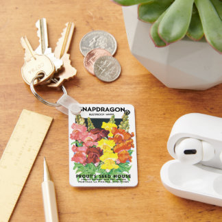Vintage Seed Packet Label Art, Snapdragon Flowers Key Ring