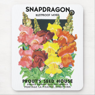 Vintage Seed Packet Label Art, Snapdragon Flowers Mouse Mat