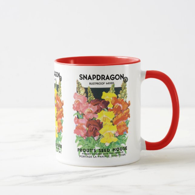 Vintage Seed Packet Label Art, Snapdragon Flowers Mug (Right)