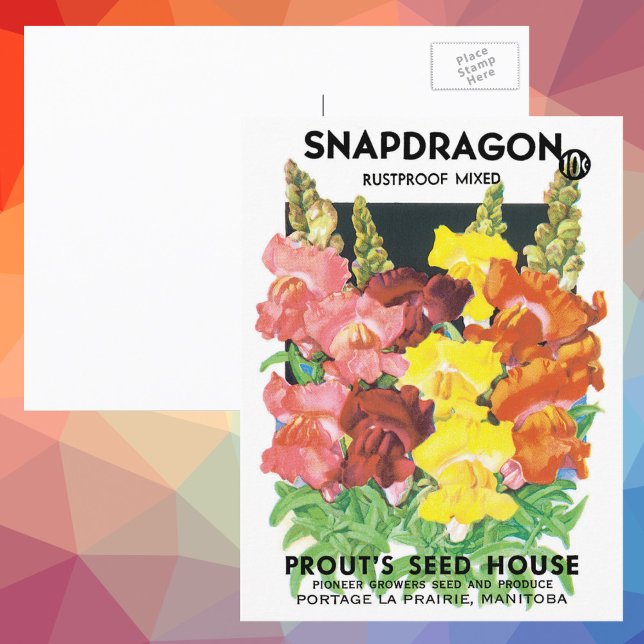 Vintage Seed Packet Label Art, Snapdragon Flowers Postcard (Creator Uploaded)