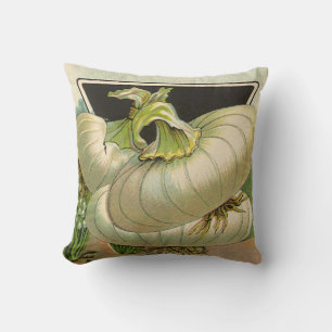 Vintage Seed Packet Label Art White Bermuda Onions Cushion