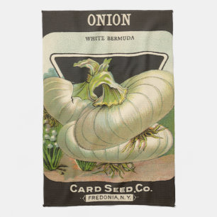 Vintage Seed Packet Label Art White Bermuda Onions Tea Towel